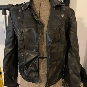 Distressed vegan leather motorcycle jacket